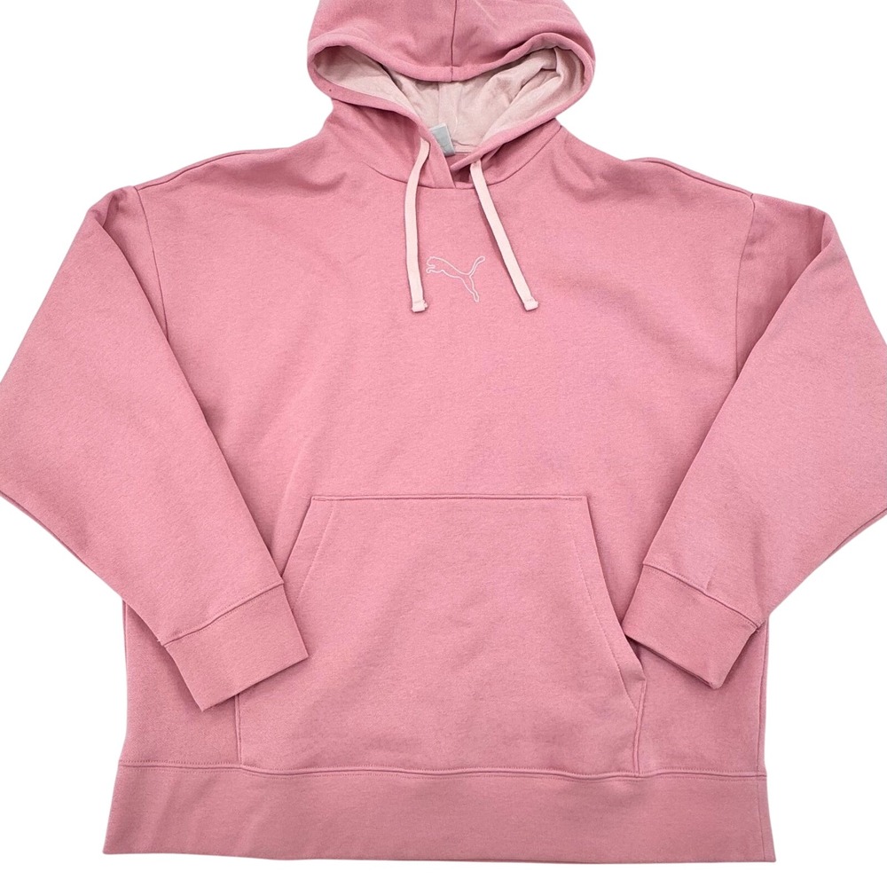 New Womans Puma Embroidered Relaxed Hoodie Comfy Sweatshirt Size Large Rosy Pink
